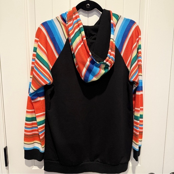 Colorful Striped Waffle Knit Hoodie - Picture 3 of 5